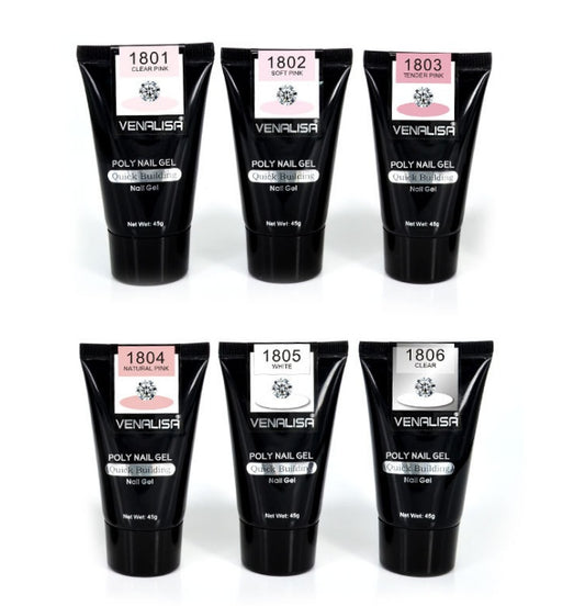 Venalisa™ All-in-One Poly Nail Gel Kit – Crystal Acrylic Nail Extension Set with LED Lamp & Builder Gel