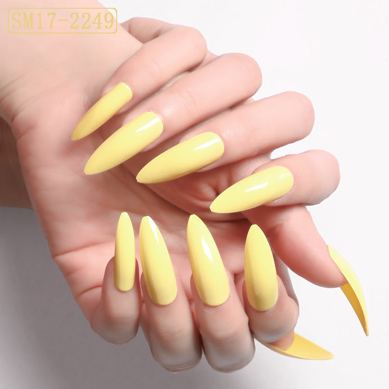 Long Almond Press-On Nails – Glossy Solid Color False Nail Set for Salon Look