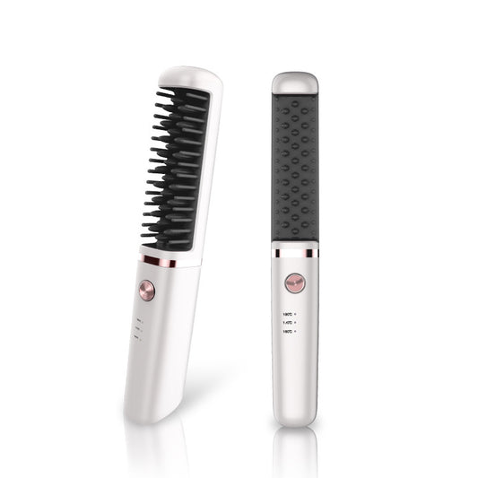 USB Rechargeable Hair Straightener Comb – 2-in-1 Ionic Detangling Brush for Silky & Frizz-Free Hair