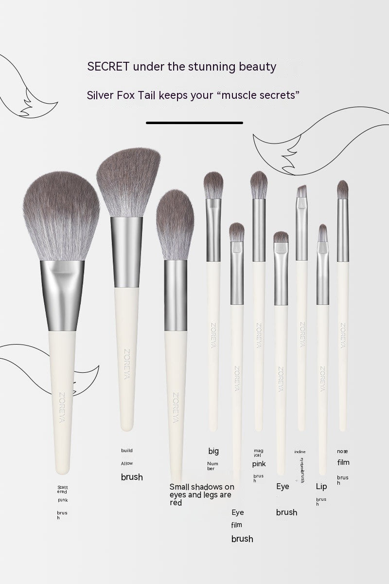 Luméva™ 10-Piece Nano Fiber Makeup Brush Set with Faux-Suede Roll-Up Case – Silver Edition