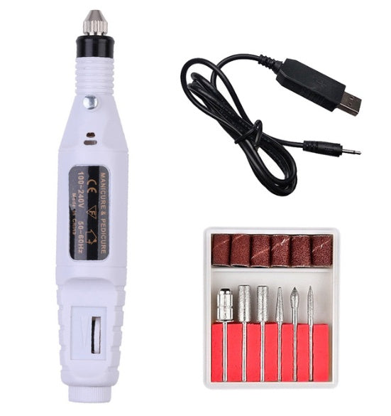 Mini Electric Nail Drill Pen – Portable USB Nail Polisher Kit with 6 Drill Bits for Manicure & Pedicure