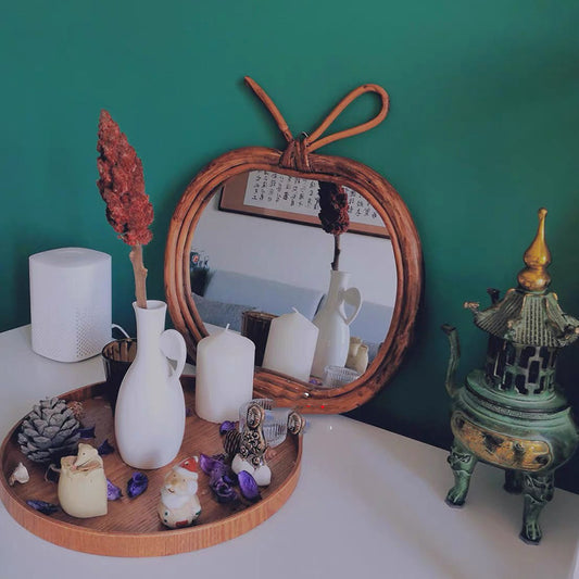 Handmade Rattan Round Mirror – Boho Wall Hanging Makeup & Home Decor Mirror