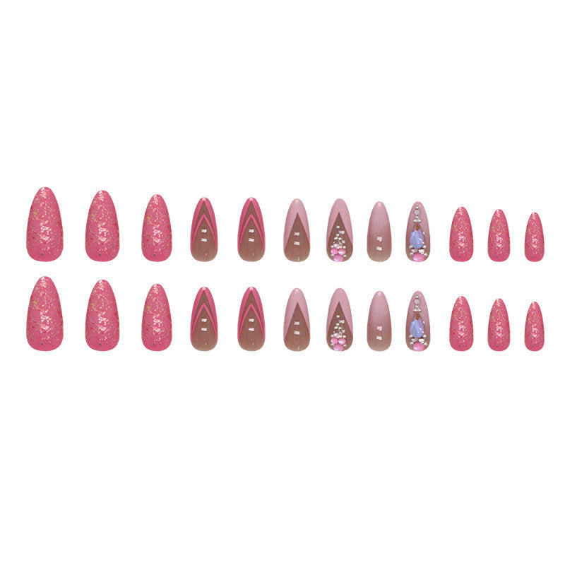 Glam Pink Double French Press-On Nails – Luxury Almond Shape Glitter Nail Set