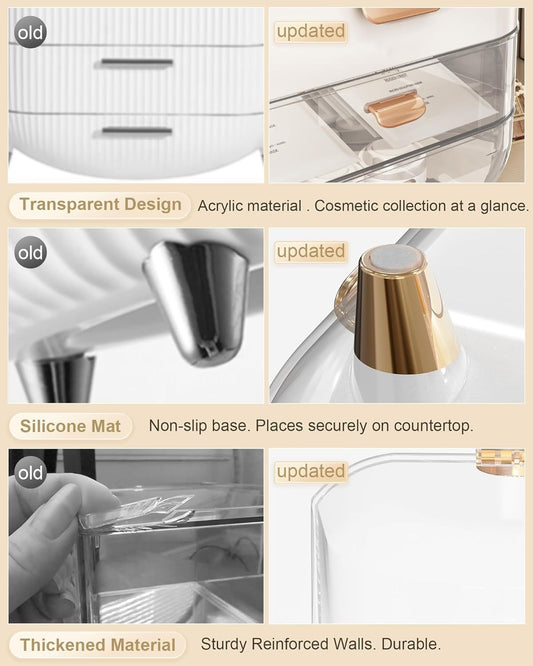 Luxury Acrylic Makeup Organizer with Skincare Holder – Dustproof Cosmetic Storage Box for Vanity & Bathroom | Perfect Gift for Teen Girls & Women