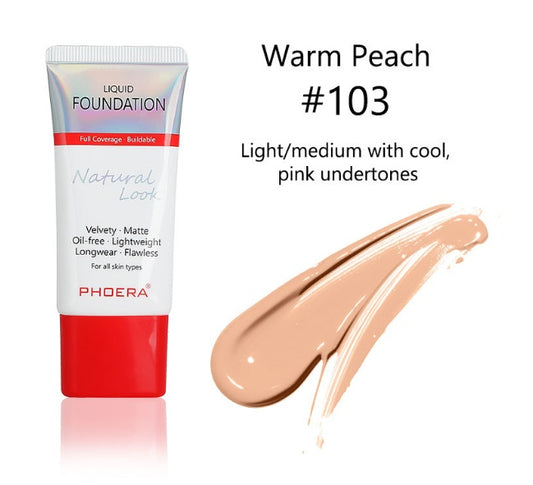 PHOERA™ Matte Silky Long-Wear Liquid Foundation – Full Coverage & Natural Finish
