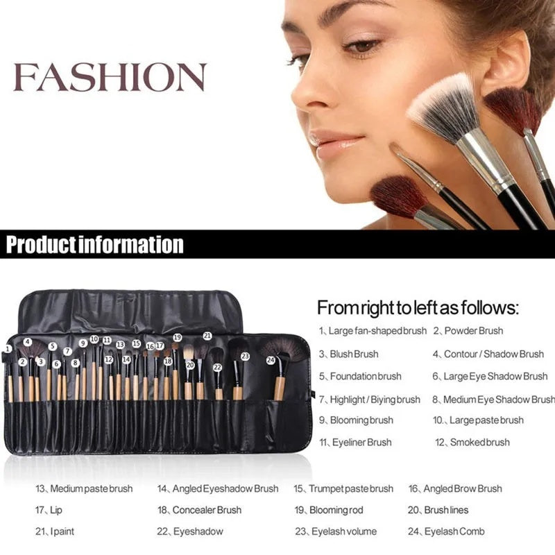 LuxeBlend™ 24-Piece Professional Makeup Brush Set with Travel Pouch