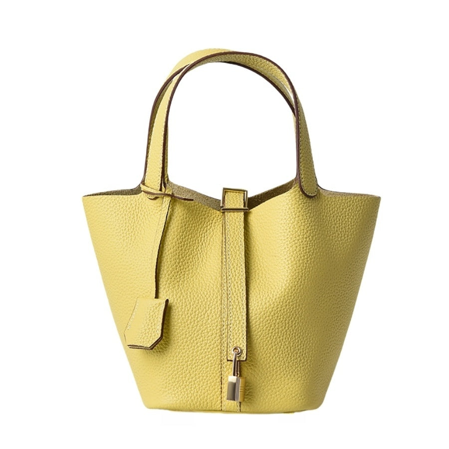 AURORA™ Luxe PU Leather Bucket Bag – Minimalist Tote with Charm Accent