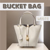 AURORA™ Luxe PU Leather Bucket Bag – Minimalist Tote with Charm Accent