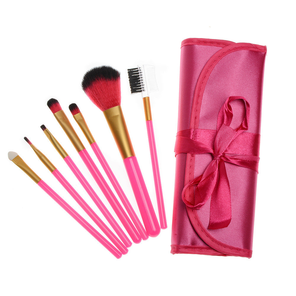 BloomRibbon™ 7-Piece Portable Makeup Brush Set with Satin Carry Pouch