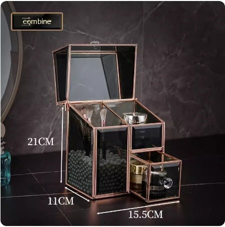 Rotating Glass Cosmetic Storage Box – Luxury Dustproof Vanity Organizer (Hexagon Design)