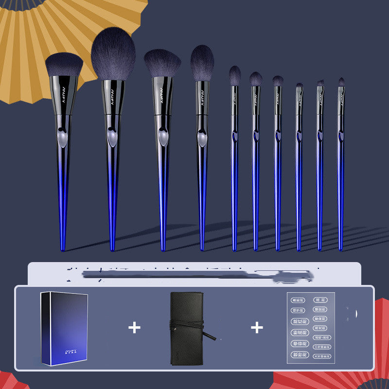 Luxe Blue 10-Piece Makeup Brush Set – Flawless Foundation, Eyeshadow & Contour Kit