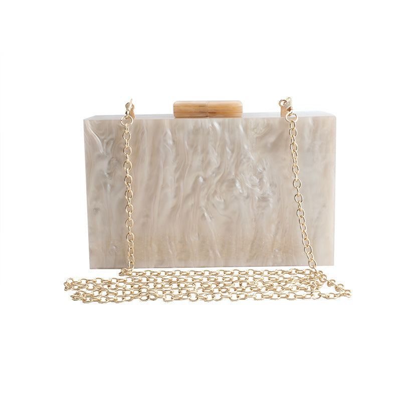 Trendy Marble Acrylic Clutch Bag for Women – Elegant Evening Purse with Gold Chain | Luxury Party Handbag 2025