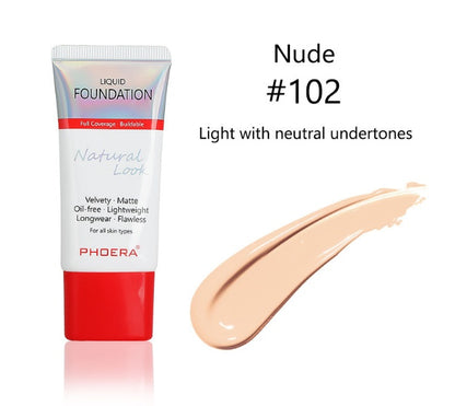 PHOERA™ Matte Silky Long-Wear Liquid Foundation – Full Coverage & Natural Finish