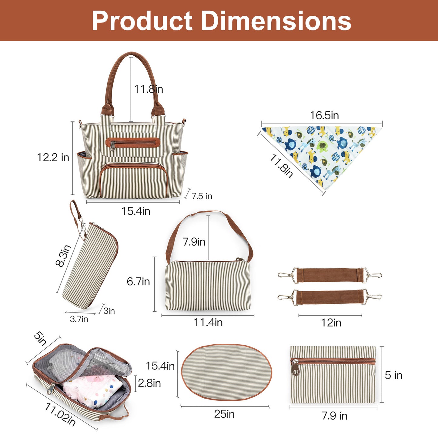MOMENTO™ 8-in-1 Baby Diaper Bag Set – Multifunctional Nappy Organizer for Modern Parents
