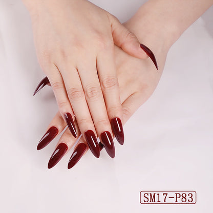 Long Almond Press-On Nails – Glossy Solid Color False Nail Set for Salon Look