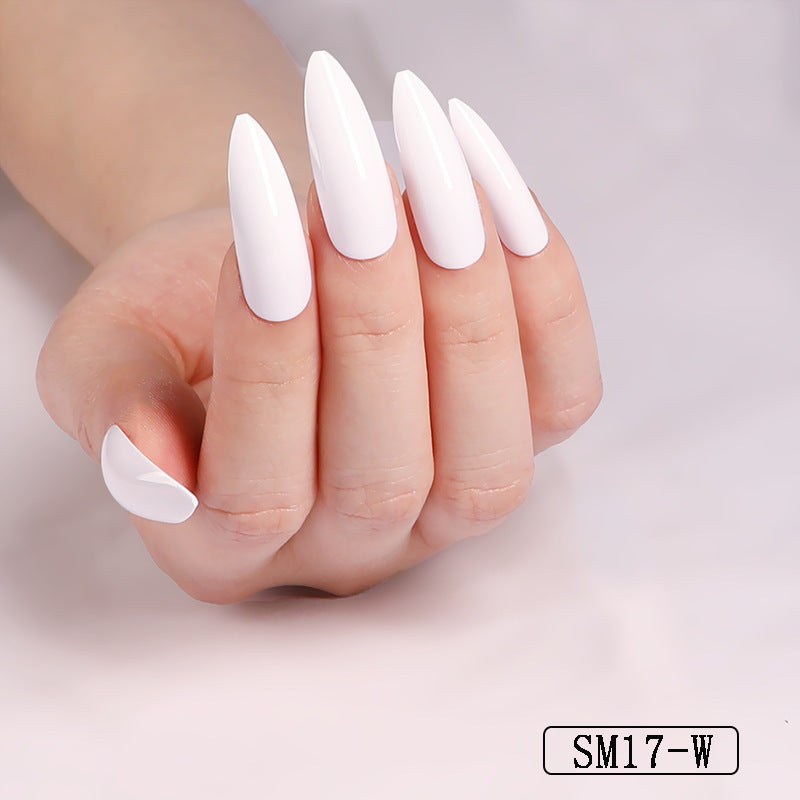 Long Almond Press-On Nails – Glossy Solid Color False Nail Set for Salon Look