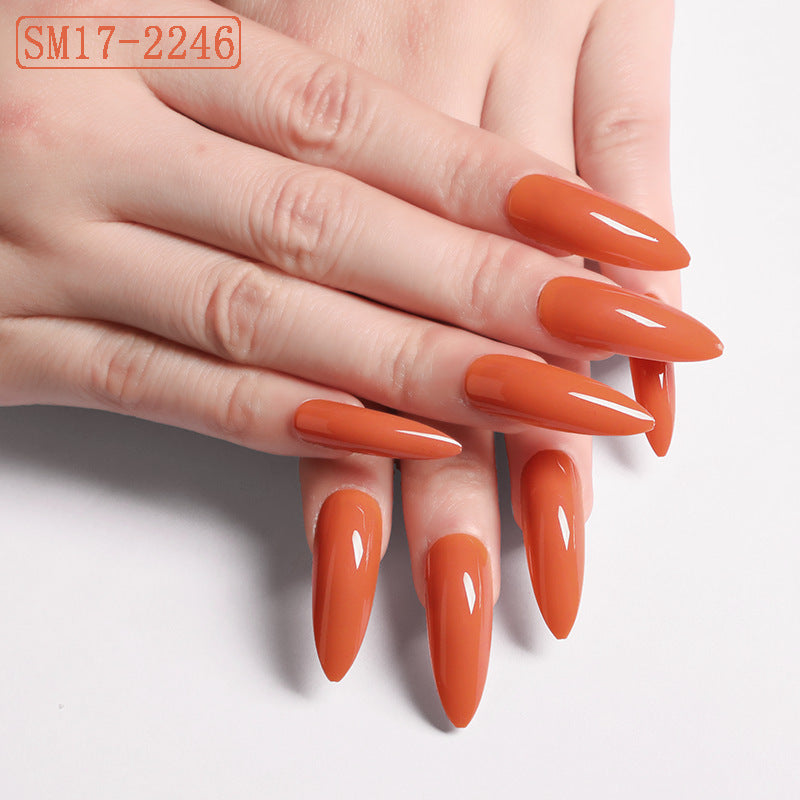 Long Almond Press-On Nails – Glossy Solid Color False Nail Set for Salon Look