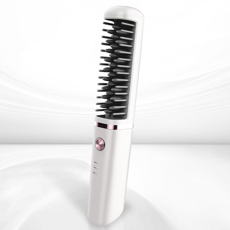 USB Rechargeable Hair Straightener Comb – 2-in-1 Ionic Detangling Brush for Silky & Frizz-Free Hair