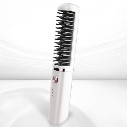 USB Rechargeable Hair Straightener Comb – 2-in-1 Ionic Detangling Brush for Silky & Frizz-Free Hair