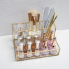 Luxury Glass Makeup Organizer with Golden Frame – Elegant Vanity Storage for Brushes, Perfumes & Skincare