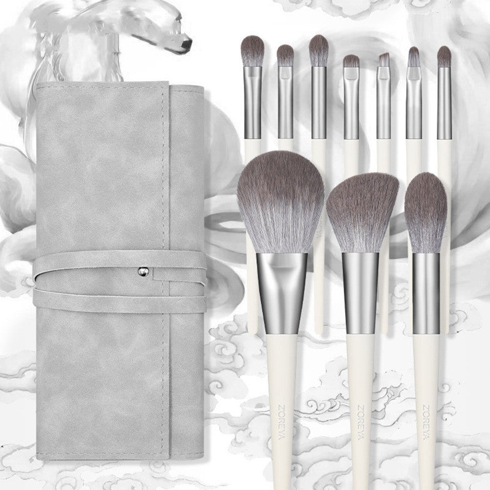 Luméva™ 10-Piece Nano Fiber Makeup Brush Set with Faux-Suede Roll-Up Case – Silver Edition