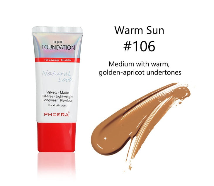 PHOERA™ Matte Silky Long-Wear Liquid Foundation – Full Coverage & Natural Finish