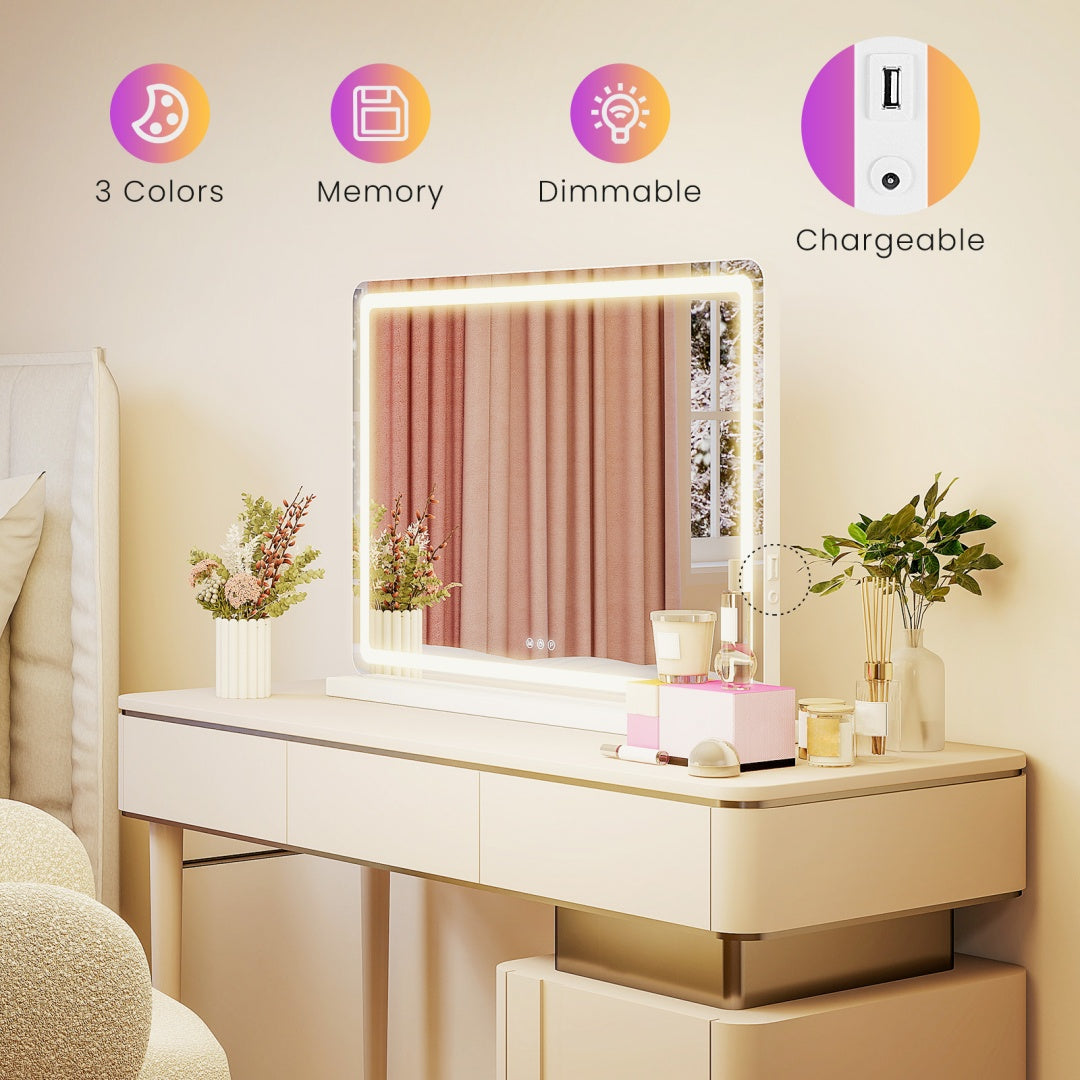 Luxury LED Vanity Mirror – 3 Color Touch Screen Makeup Mirror with Adjustable Brightness (Perfect for Beauty Desk Setup)