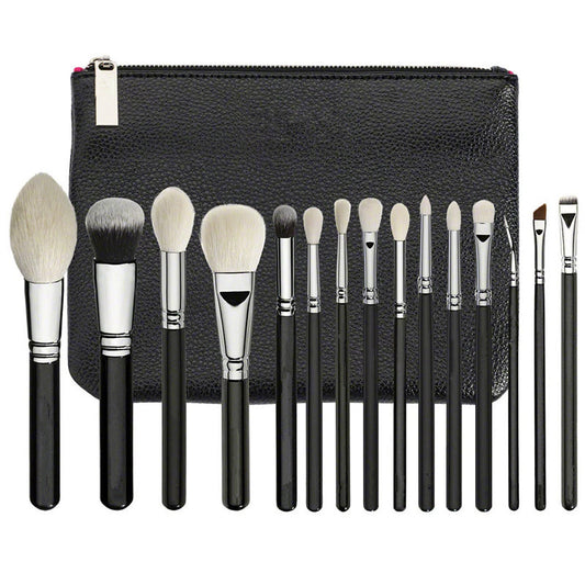 15-Piece Professional Black Makeup Brush Set with Travel Pouch – Premium Soft Bristles & Sleek Finish