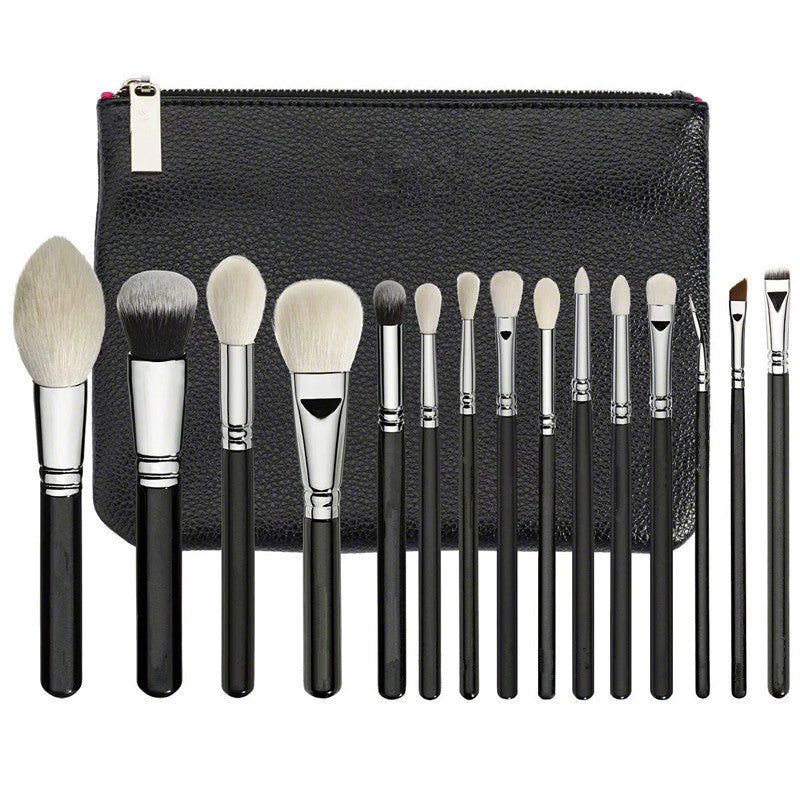 15-Piece Professional Black Makeup Brush Set with Travel Pouch – Premium Soft Bristles & Sleek Finish