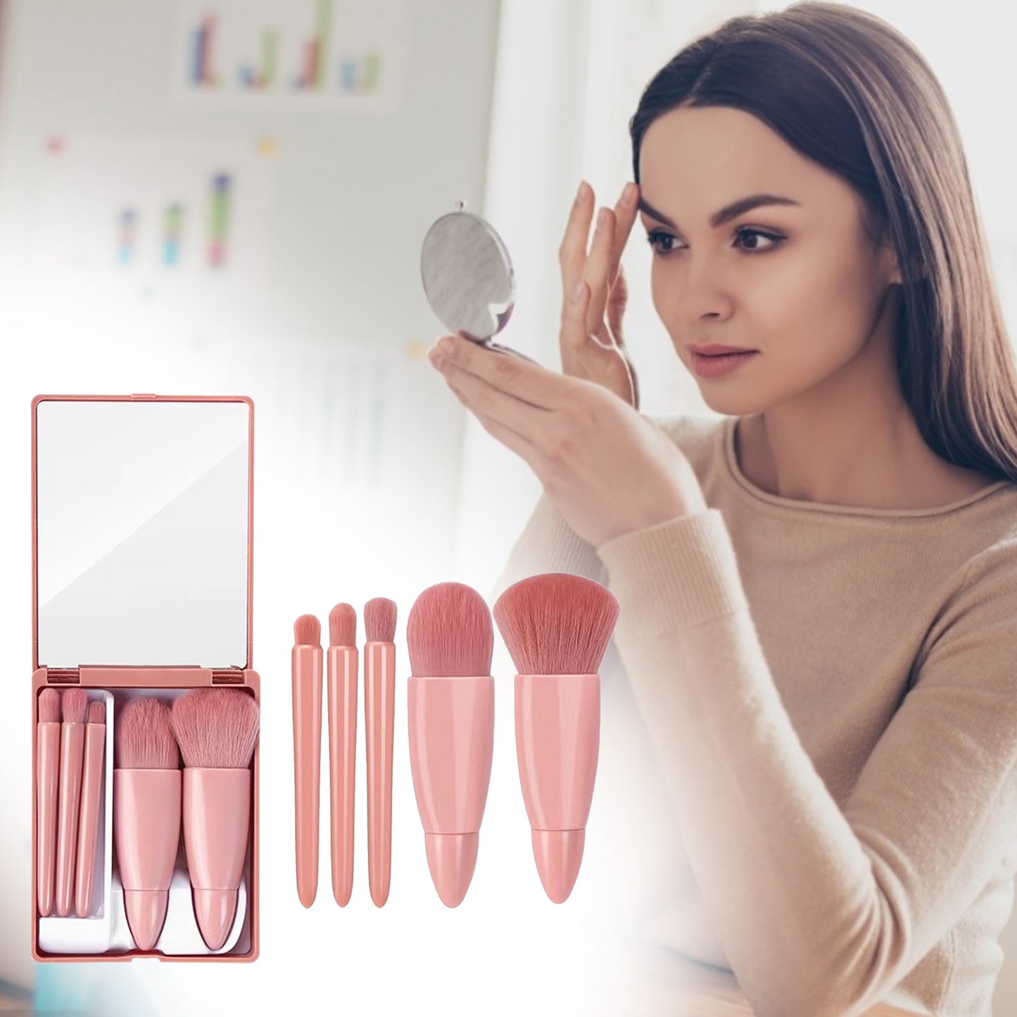 Blushé™ 5-Piece Portable Makeup Brush Set – Compact Luxury for Effortless Beauty On-the-Go