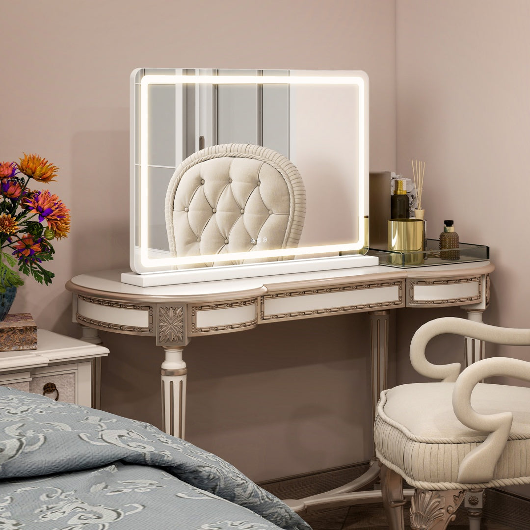 Luxury LED Vanity Mirror – 3 Color Touch Screen Makeup Mirror with Adjustable Brightness (Perfect for Beauty Desk Setup)