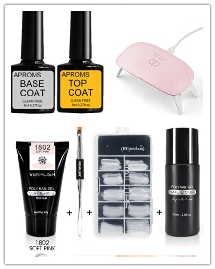 Venalisa™ All-in-One Poly Nail Gel Kit – Crystal Acrylic Nail Extension Set with LED Lamp & Builder Gel