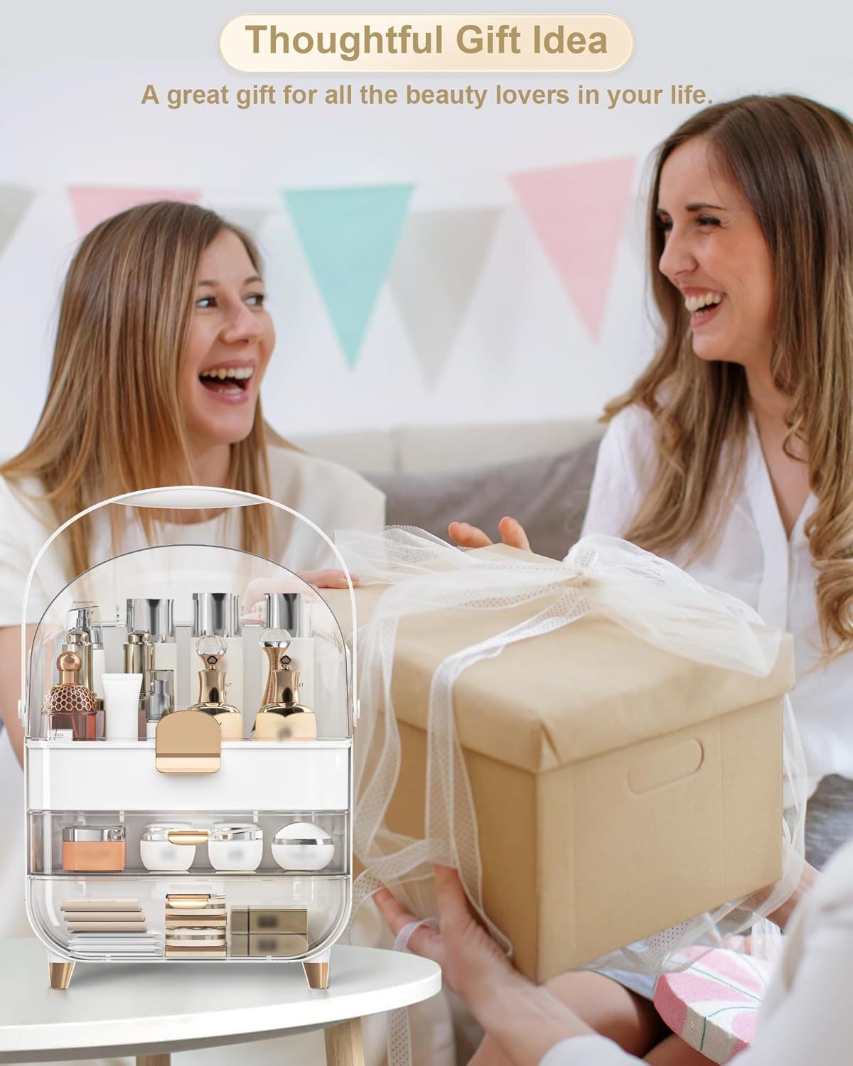 Luxury Acrylic Makeup Organizer with Skincare Holder – Dustproof Cosmetic Storage Box for Vanity & Bathroom | Perfect Gift for Teen Girls & Women