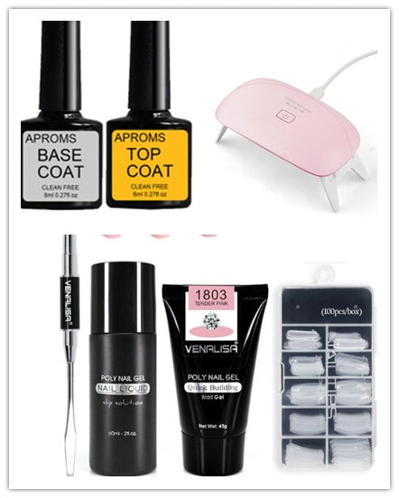 Venalisa™ All-in-One Poly Nail Gel Kit – Crystal Acrylic Nail Extension Set with LED Lamp & Builder Gel