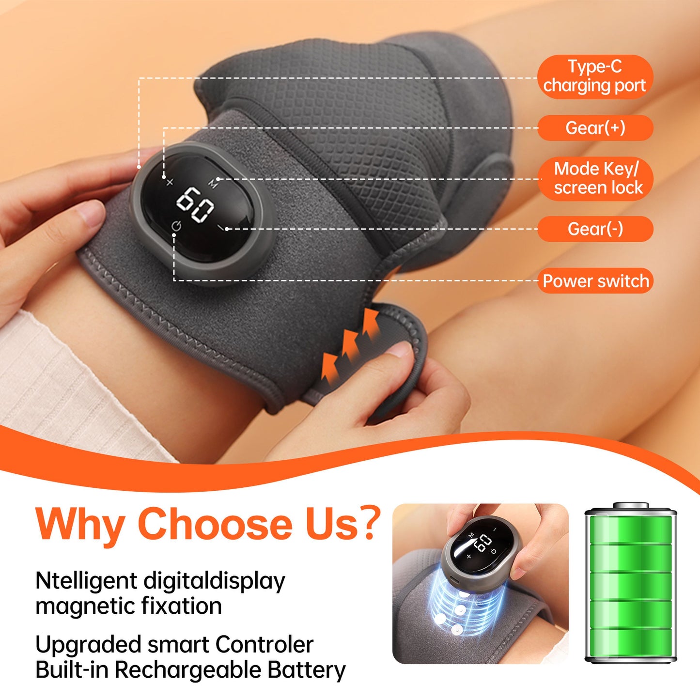 Smart Rechargeable Knee Heating Pad – Pain Relief & Comfort Therapy Wrap with Heat & Vibration Massage
