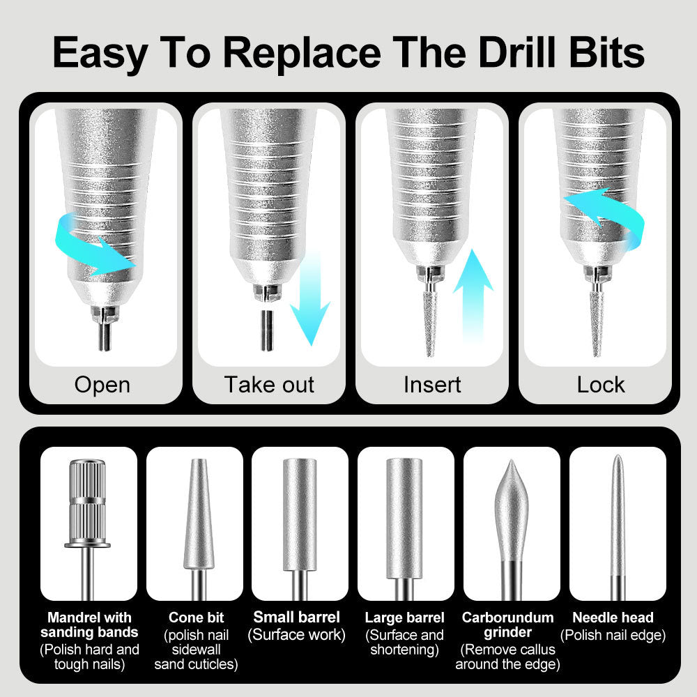 Professional Electric Nail Drill Machine – 35,000 RPM Rechargeable Portable Nail File Kit for Acrylic & Gel Nails (Low Noise)