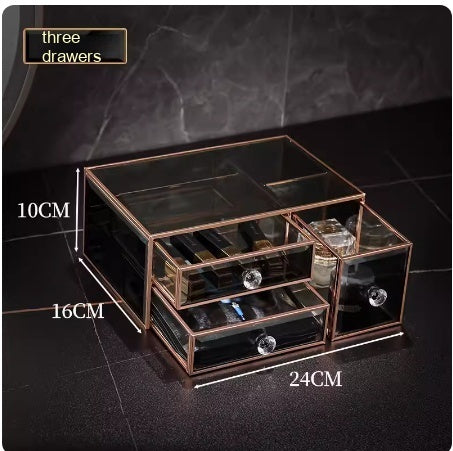 Rotating Glass Cosmetic Storage Box – Luxury Dustproof Vanity Organizer (Hexagon Design)