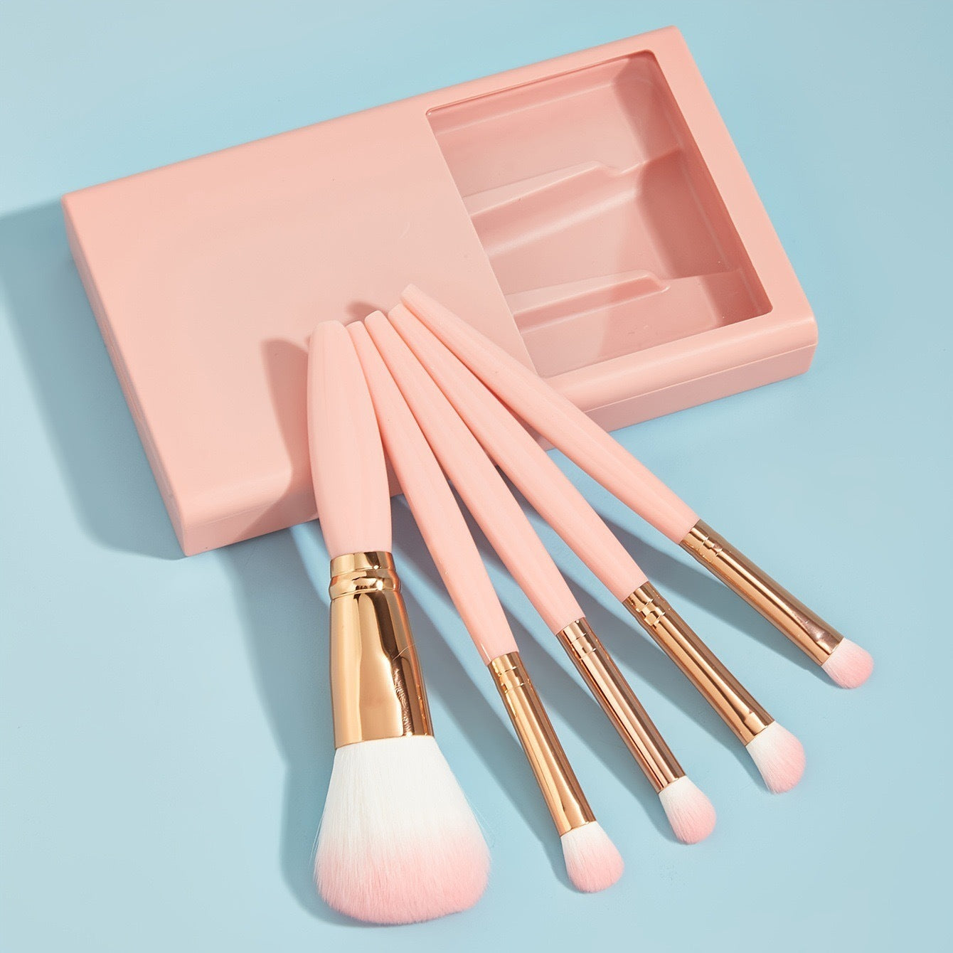 GlowEase™ 5-in-1 Portable Makeup Brush Travel Set with Mirror Case