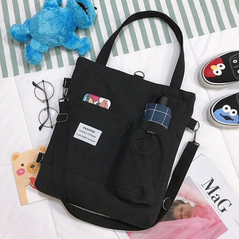 Harajuku Style Canvas Shoulder & Backpack Bag – Kawaii Preppy Tote for Students & Trendy Girls