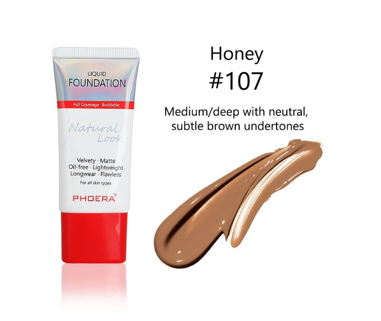 PHOERA™ Matte Silky Long-Wear Liquid Foundation – Full Coverage & Natural Finish