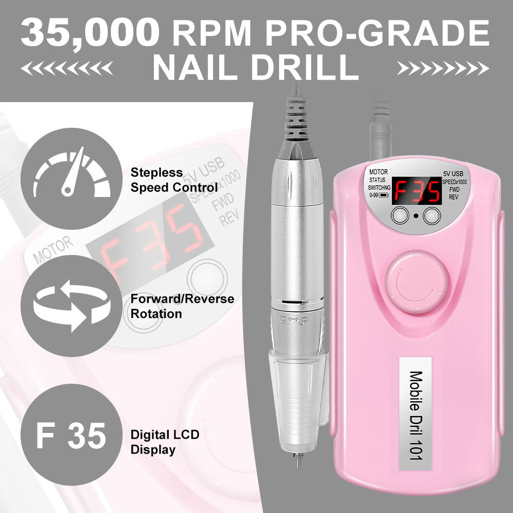 Professional Electric Nail Drill Machine – 35,000 RPM Rechargeable Portable Nail File Kit for Acrylic & Gel Nails (Low Noise)