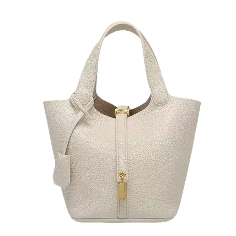 AURORA™ Luxe PU Leather Bucket Bag – Minimalist Tote with Charm Accent