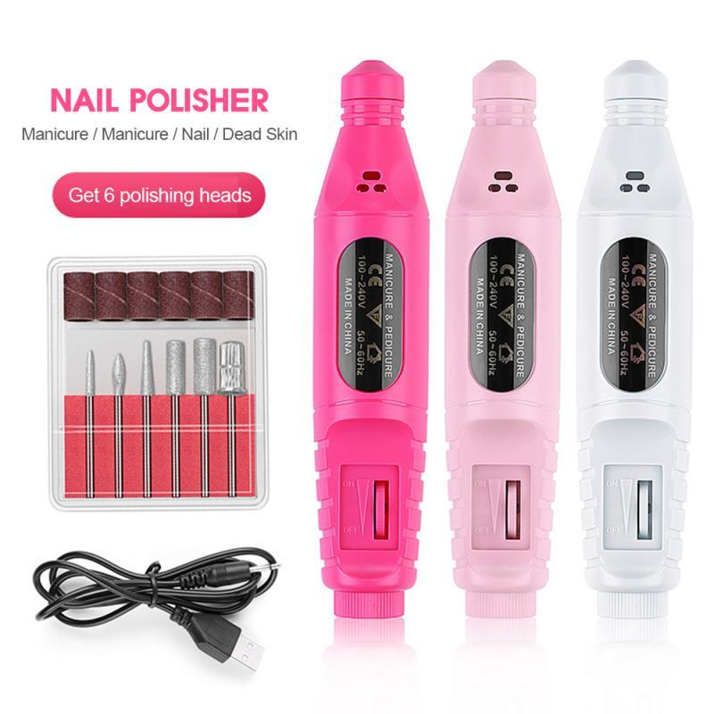 Mini Electric Nail Drill Pen – Portable USB Nail Polisher Kit with 6 Drill Bits for Manicure & Pedicure