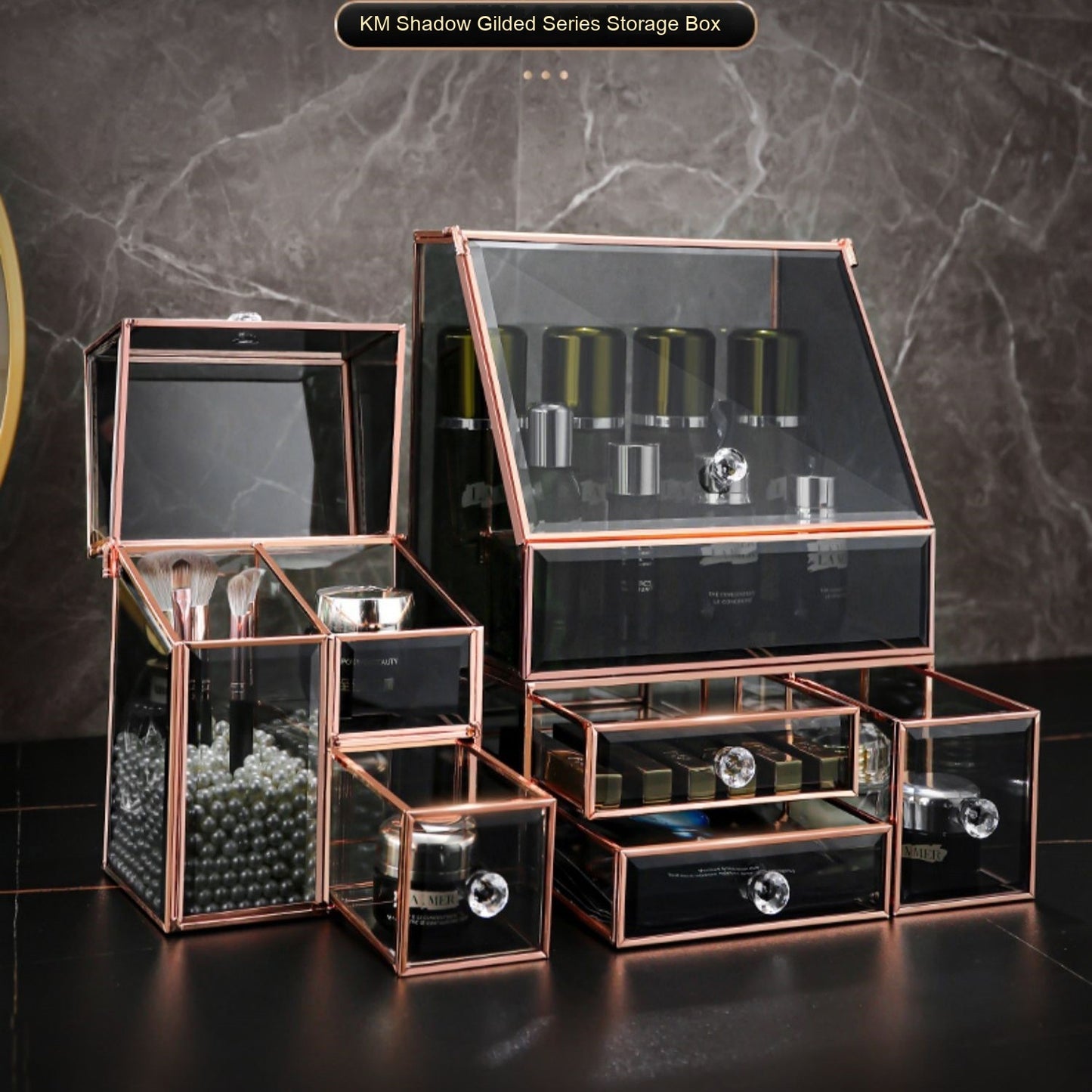 Rotating Glass Cosmetic Storage Box – Luxury Dustproof Vanity Organizer (Hexagon Design)