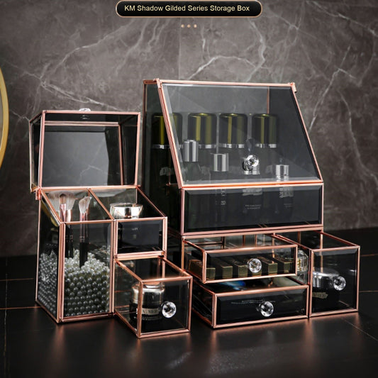 Rotating Glass Cosmetic Storage Box – Luxury Dustproof Vanity Organizer (Hexagon Design)