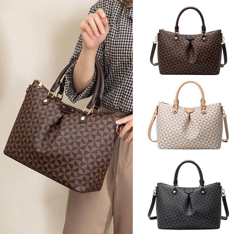 Retro Luxe Printed Tote Bag – Elegant Large-Capacity Handbag for Stylish Women