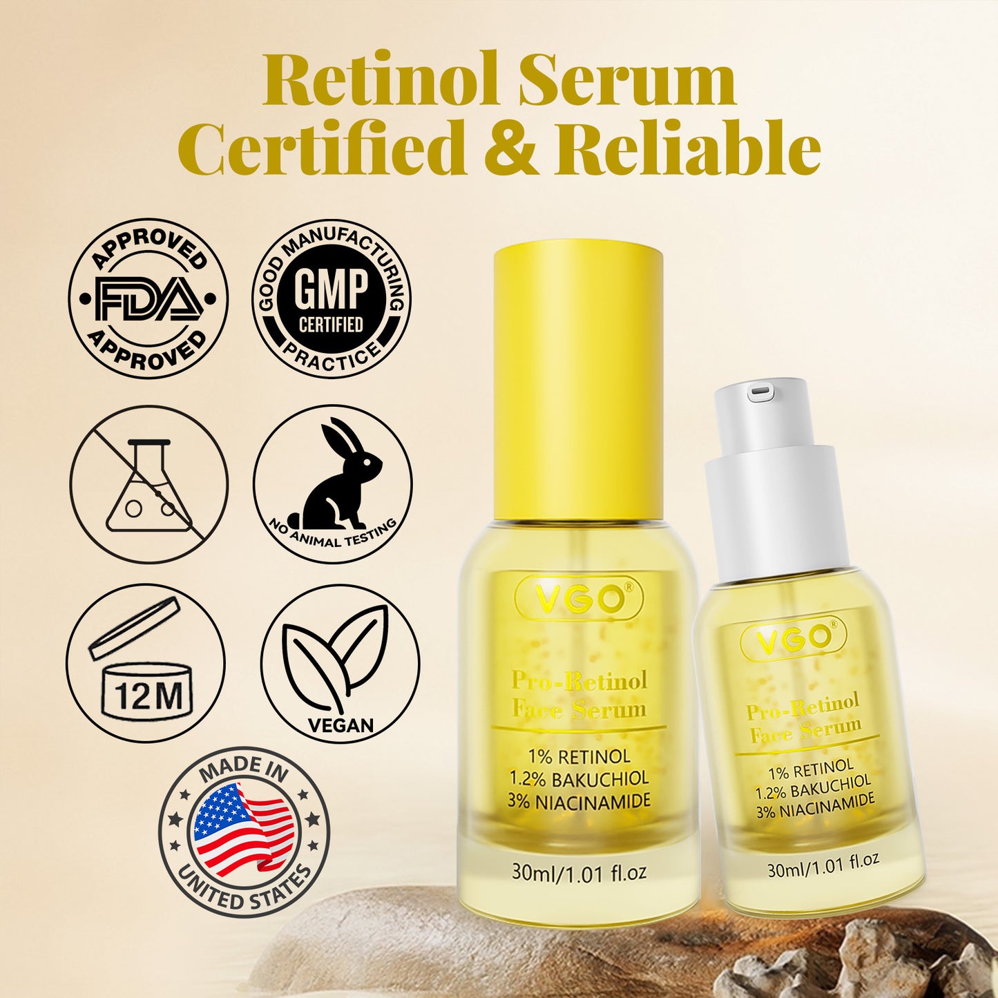 VGO Pro-Retinol Face Serum – 3-in-1 Anti-Aging, Brightening & Firming Elixir