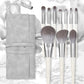 Luméva™ 10-Piece Nano Fiber Makeup Brush Set with Faux-Suede Roll-Up Case – Silver Edition