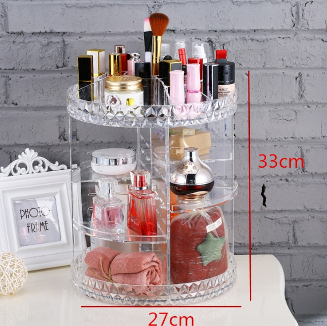 360° Rotating Diamond Wave Makeup Organizer – Elegant Cosmetic Storage Box with Drawers