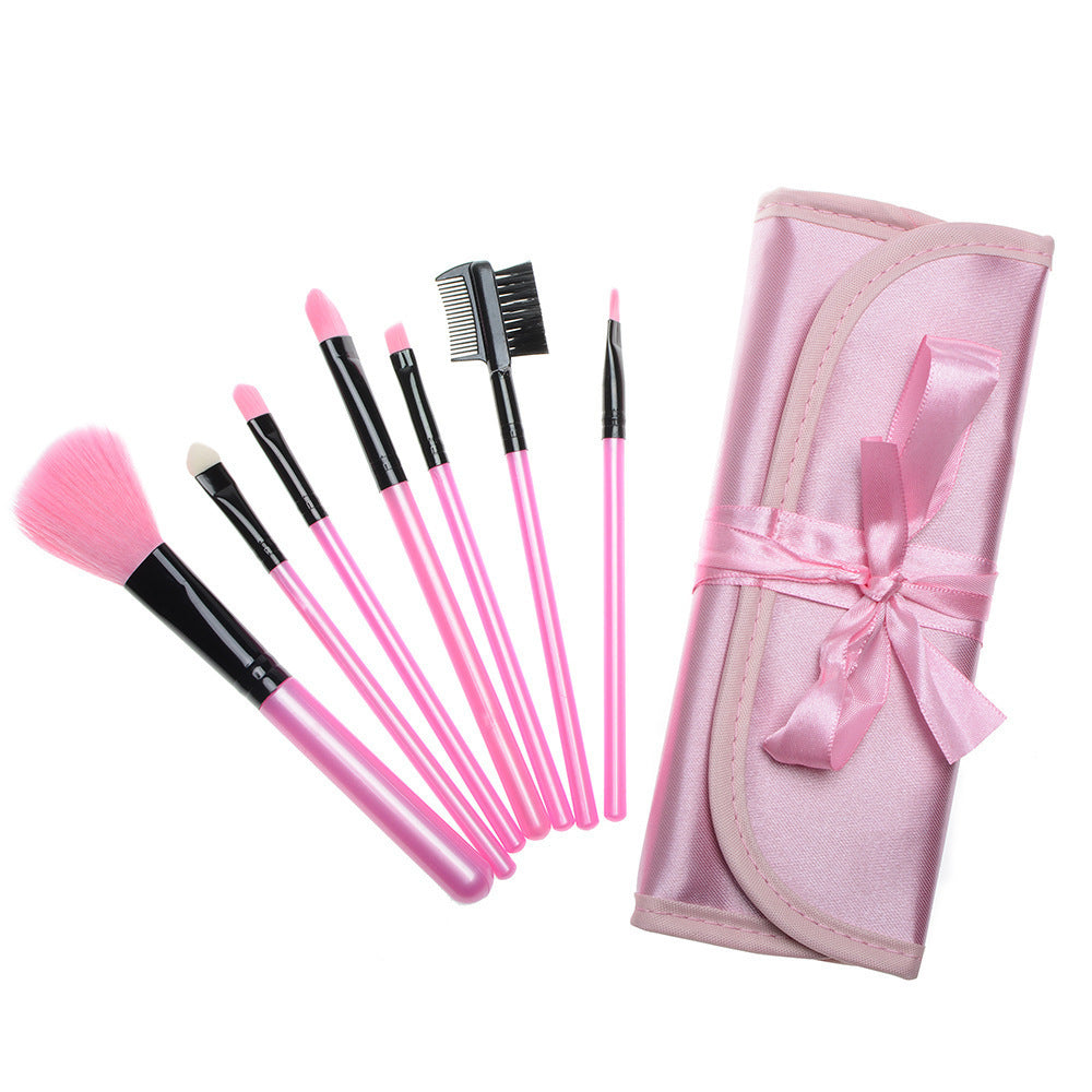 BloomRibbon™ 7-Piece Portable Makeup Brush Set with Satin Carry Pouch